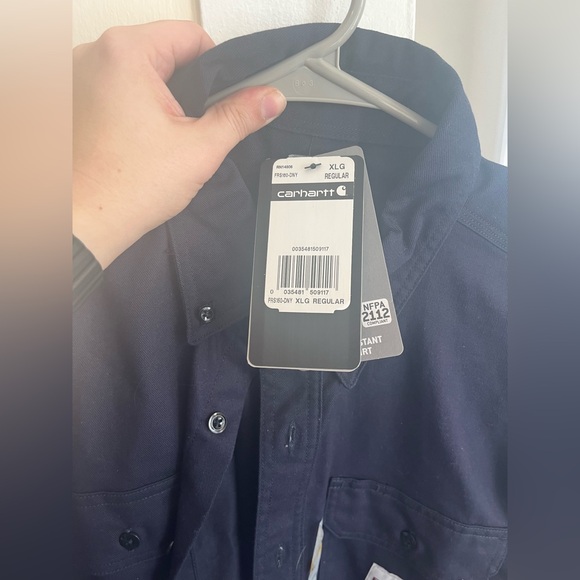 NWT Men’s XL Carhartt Long Sleeve Button Down Twill Workshirt in Navy - Picture 3 of 6